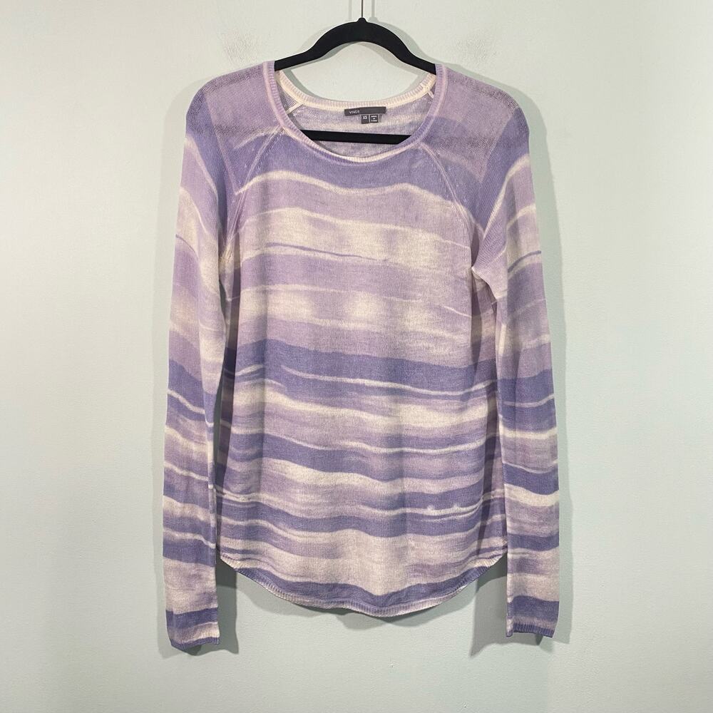Vince Women's Purple & White Cashmere Wool Blend Long Sleeve Top Size XS
